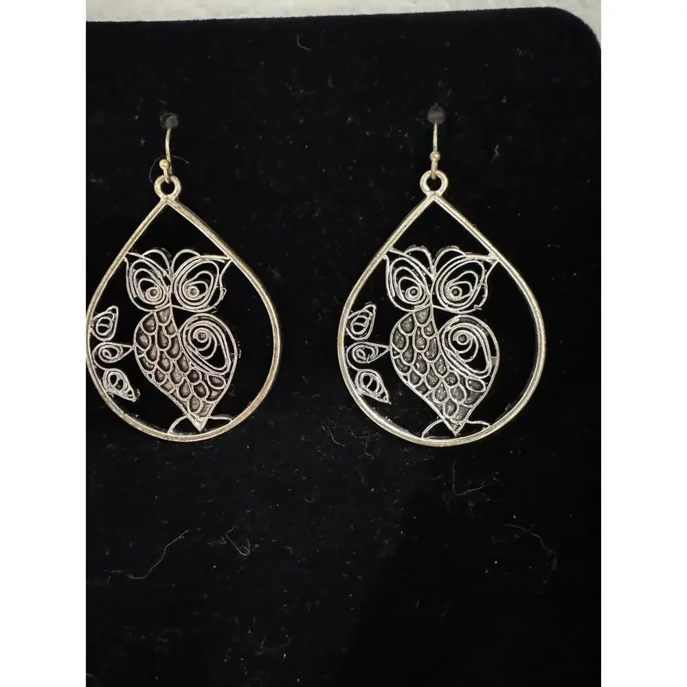 Stunning Set Of Owl Jewelry 2 Pairs Earrings & 2 Bracelets Vintage Unique
